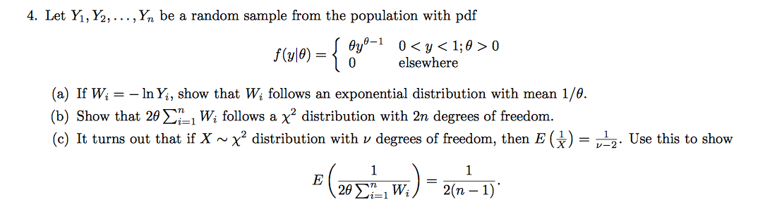 Solved Let Y_1,Y_2, ... ,Y_n be a random sample from the | Chegg.com