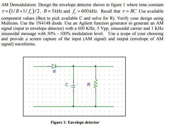 Solved AM Demodulation: Design The Envelope Detector Shown | Chegg.com