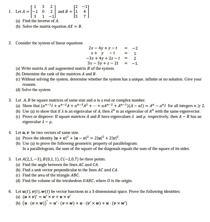 Solved Let A = [1 3 2 -1 0 2 3 1 -1] And B = [2 -1 1 4 5 7] 