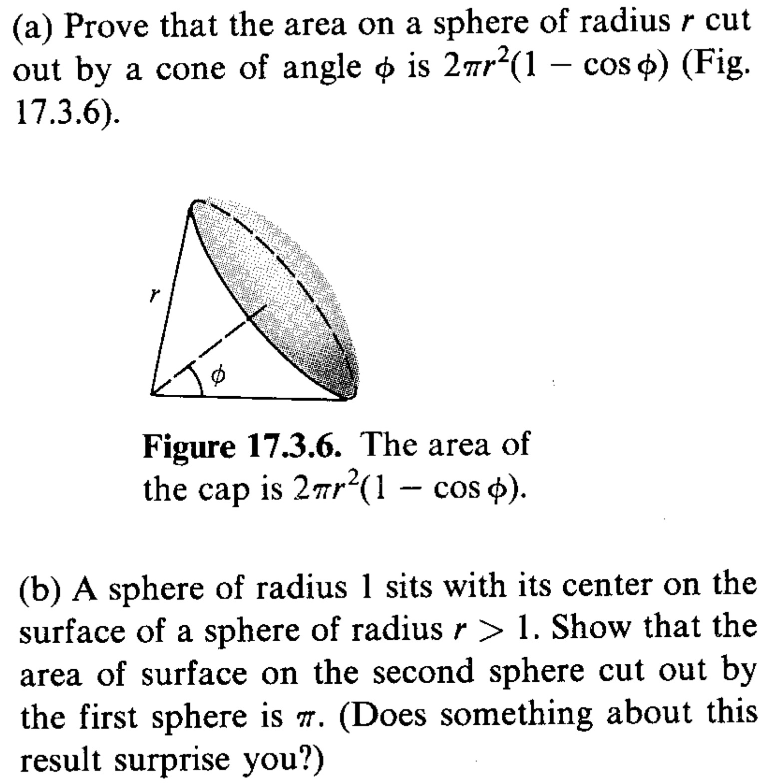 Solved Prove that the area on a sphere of radius r cut out