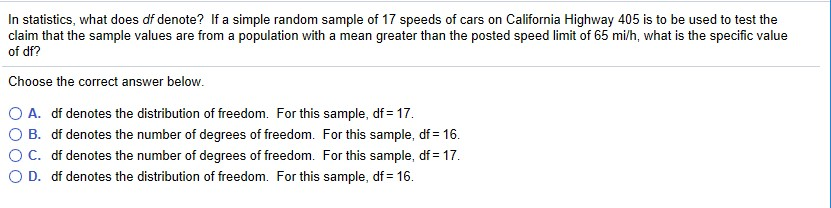 Solved In statistics, what does df denote? If a simple | Chegg.com