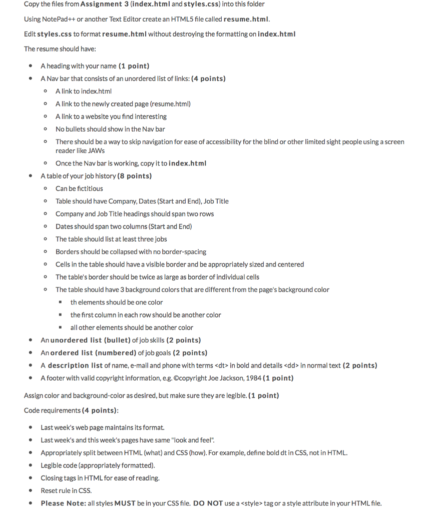 Copy the files from Assignment 3 (index.html and