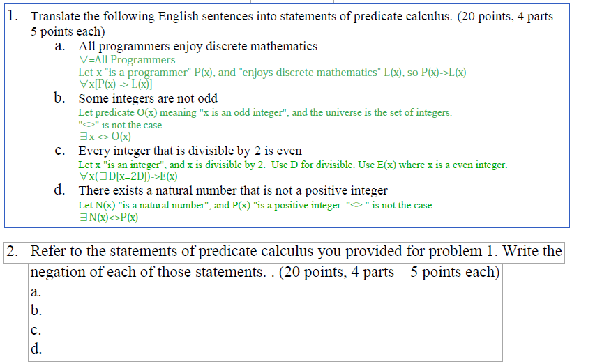 Solved Translate The Following English Sentences Into Chegg