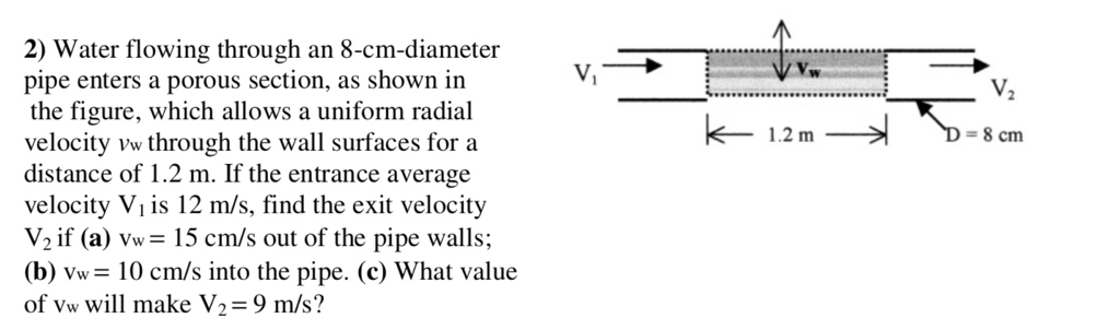 Solved 2) Water flowing through an 8-cm-diameter pipe enters | Chegg.com