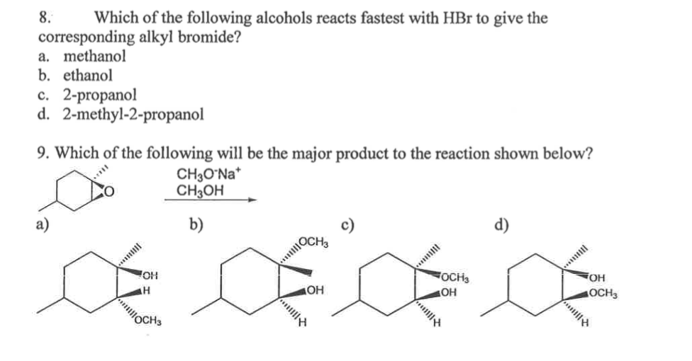 Solved Which of the following alcohols reacts fastest with | Chegg.com