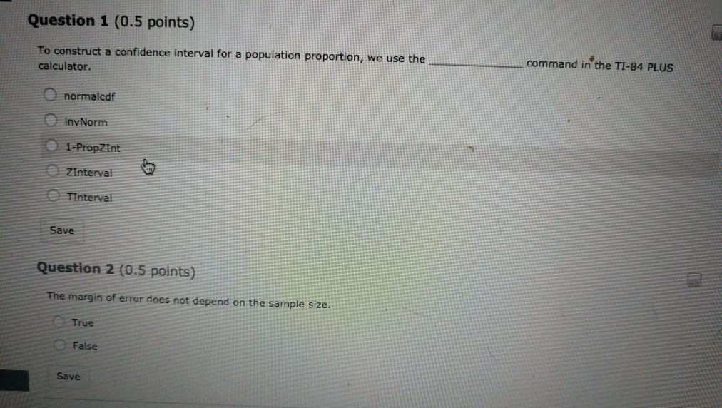 Solved Question 1 (0.5 Points) Command In The TI84 PLuS