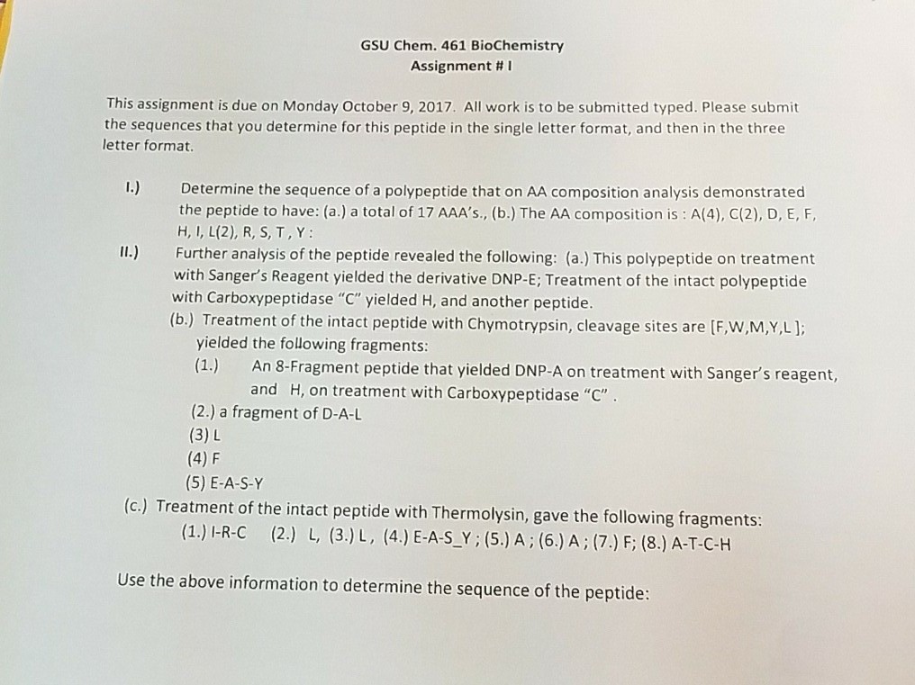 Solved GSU Chem 461 BioChemistry Assignment 1 This Chegg
