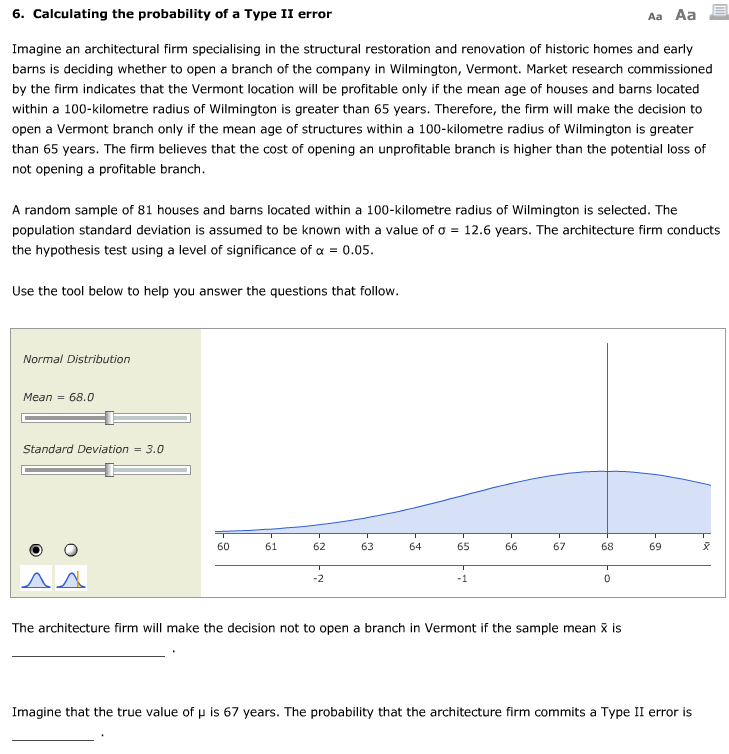 Solved 6. Calculating the probability of a Type II error Aa | Chegg.com