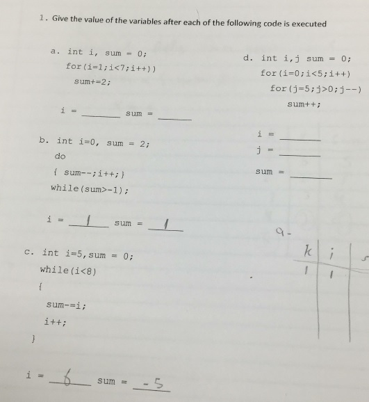Solved 1. Give the value of the variables after each of the | Chegg.com