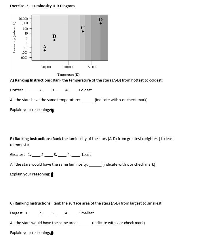 Solved Exercise 3- Luminosity H-R Diagram 10,000 1.000 100 | Chegg.com