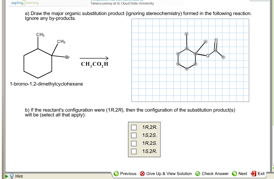 Draw The Substitution Product Formed In The Following Reaction