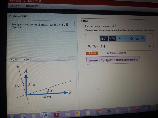 Solved The figure shows vectors A and B find D when D = 2A+B | Chegg.com