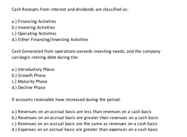 Solved Cash Receipts from interest and dividends are | Chegg.com