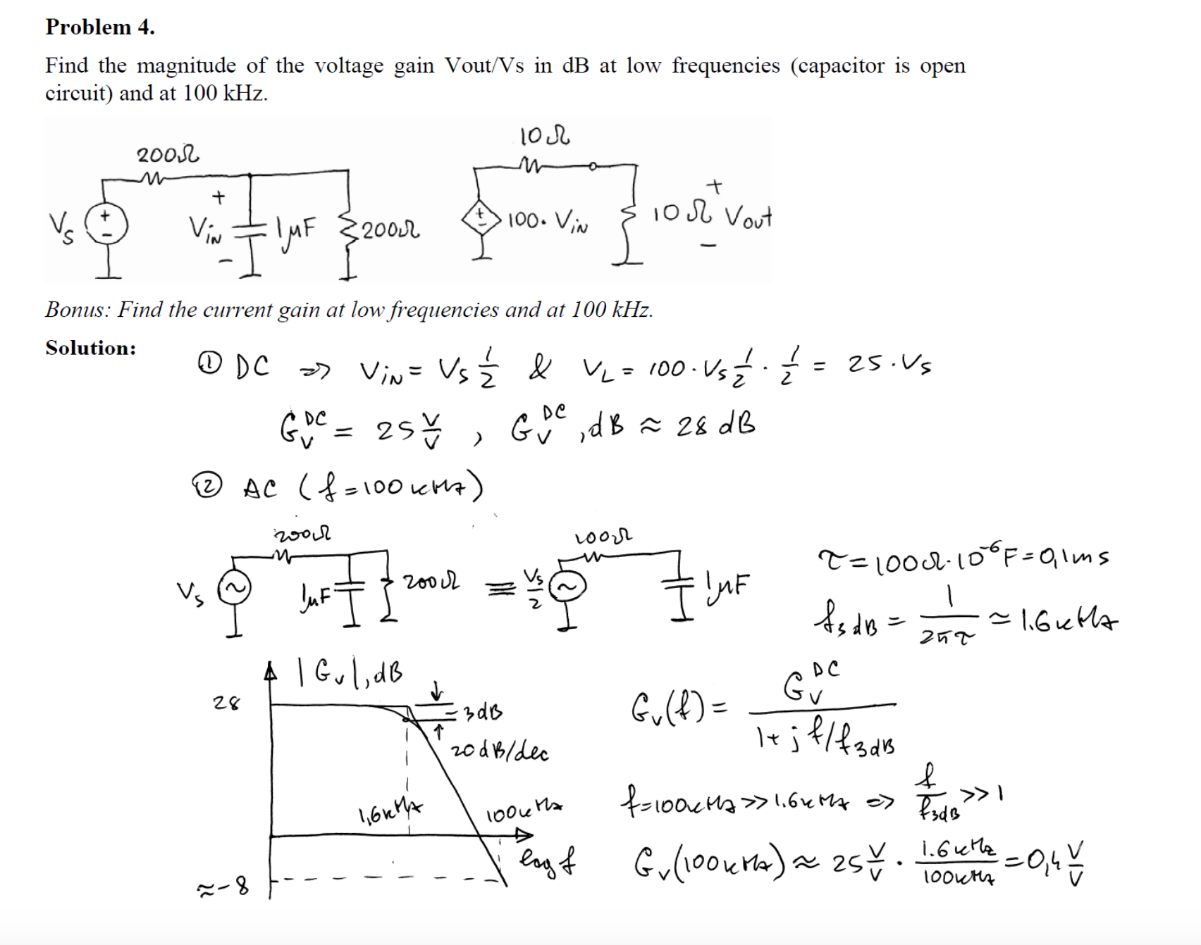 Solved Problem 4 Find the magnitude of the voltage gain