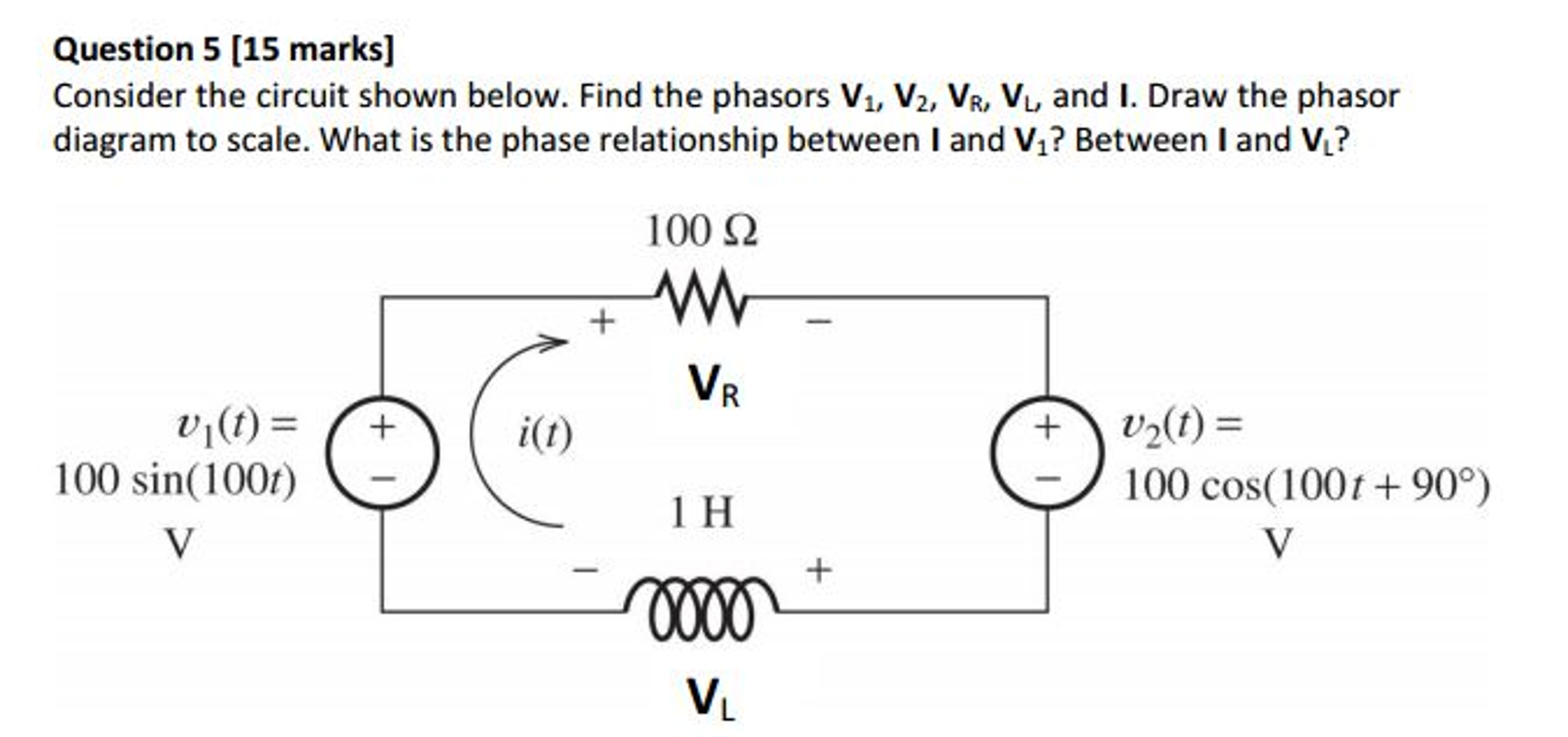 Solved Consider the circuit shown below. Find the phasors