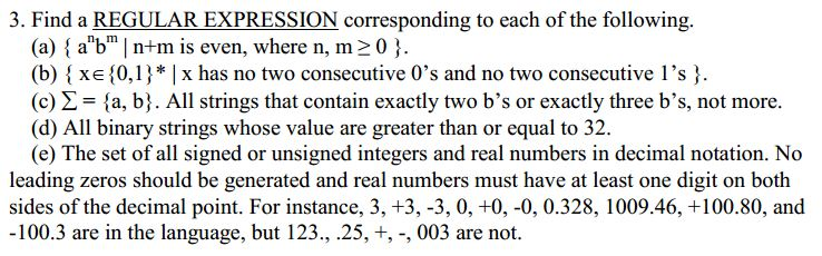 Solved 3. Find a REGULAR EXPRESSION corresponding to each of | Chegg.com