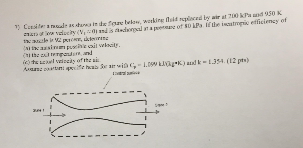 Solved 7) Consider a nozzle as shown in the figure below, | Chegg.com
