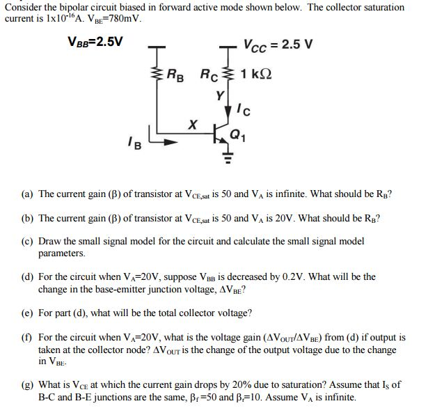Solved Consider the bipolar circuit biased in forward active | Chegg.com