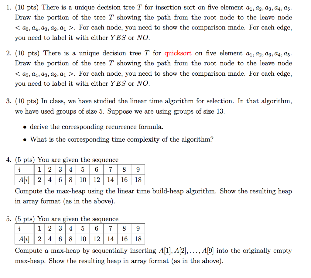 Solved 1. (10 pts) There is a unique decision tree T for | Chegg.com image.
