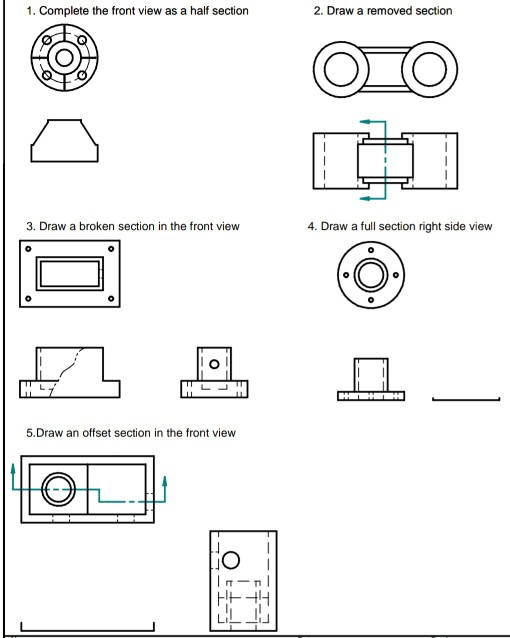 Solved 1. Complete the front view as a half section 2. Draw | Chegg.com