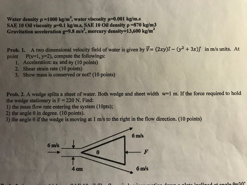 Solved water density ρ =1000 kg/m3, water viscosity μ=0.001