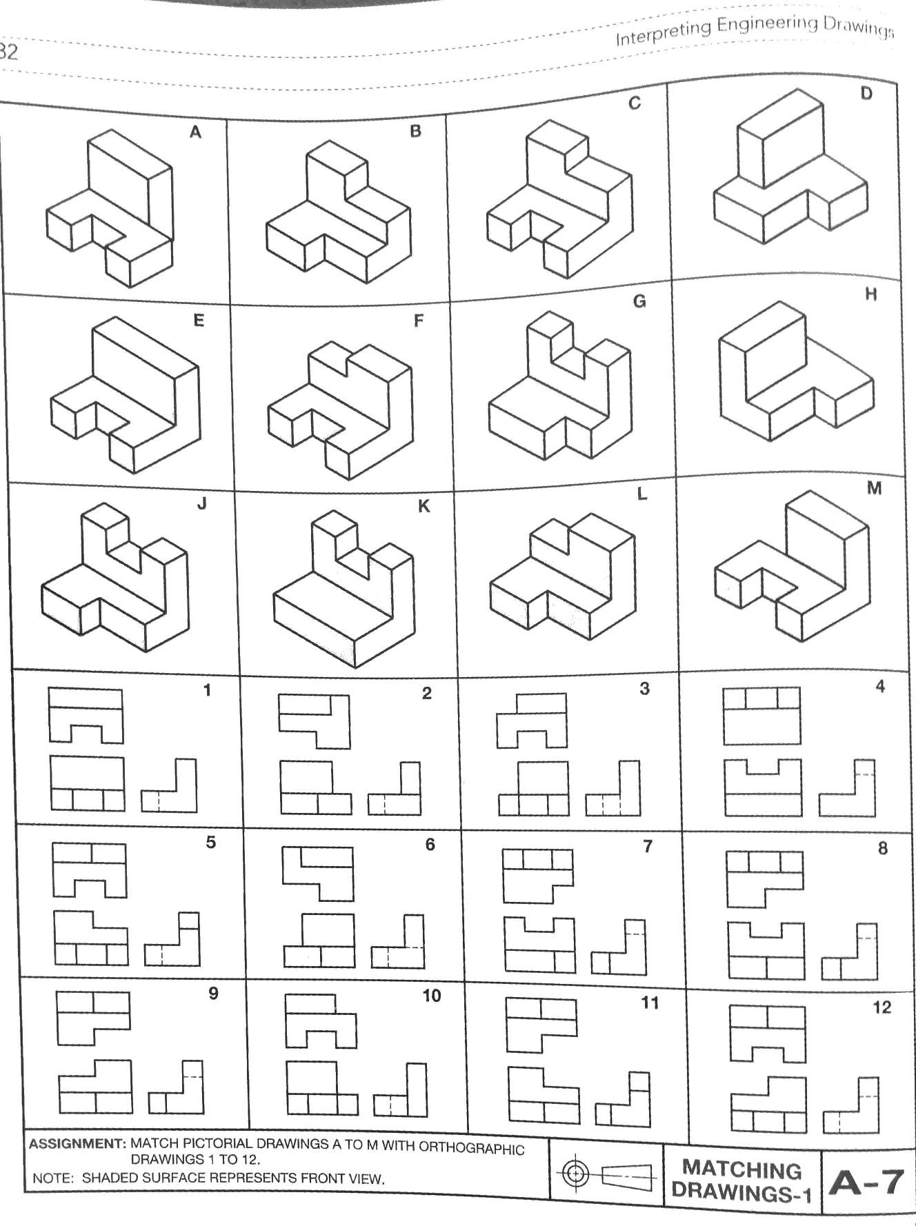 Solved Match Pictorial Drawing A to M with orthographic | Chegg.com