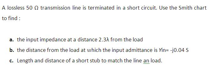 Solved A lossless 50 ohm transmission line is terminated in | Chegg.com