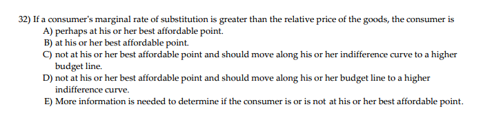 Solved If a consumer's marginal rate of substitution is | Chegg.com