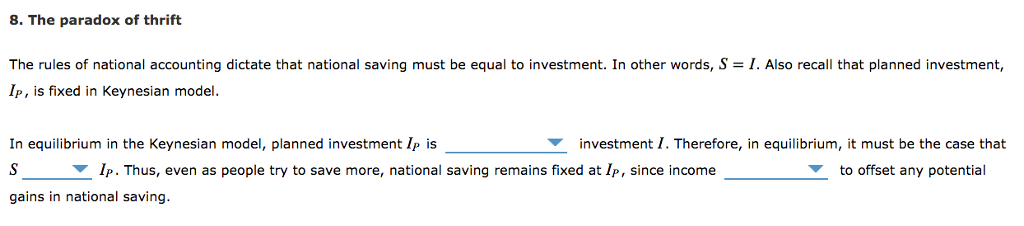 Solved 8. The paradox of thrift The rules of national | Chegg.com