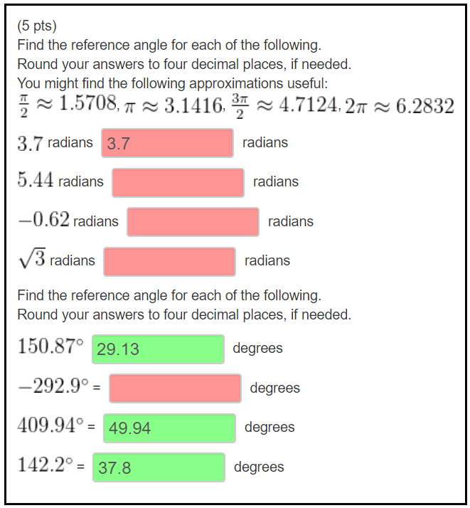 Solved (5 pts) Find the reference angle for each of the