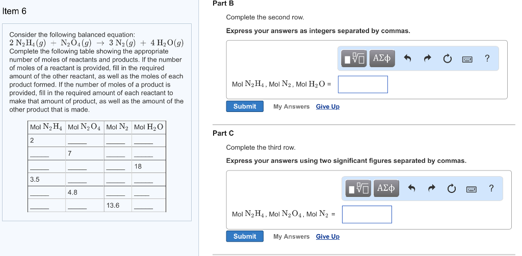 Solved Part B Item 6 Complete the second row Express your Chegg