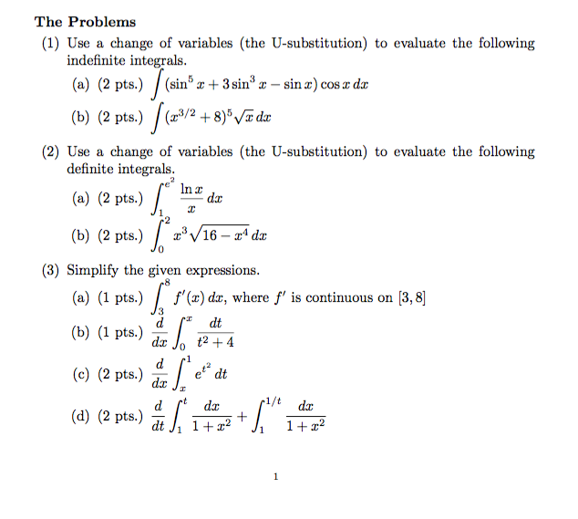 Solved Use a change of variables (the U-substitution) to | Chegg.com