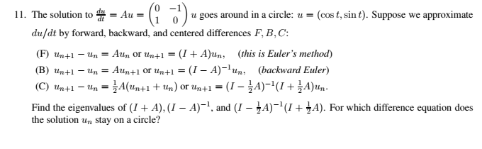 Solved 0 -1 = Au = (1 0 i I. The solution to u goes around | Chegg.com