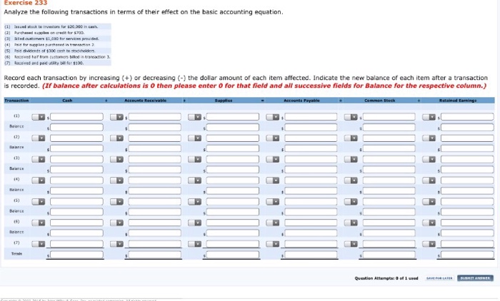 Solved Exercise 233 Analyze the following transactions in | Chegg.com
