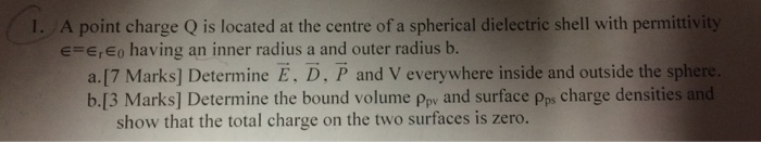 Solved A point charge Q is located at the centre of a | Chegg.com