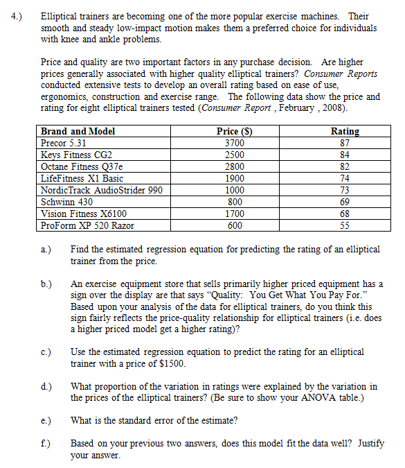 Solved Elliptical trainers are one of the more