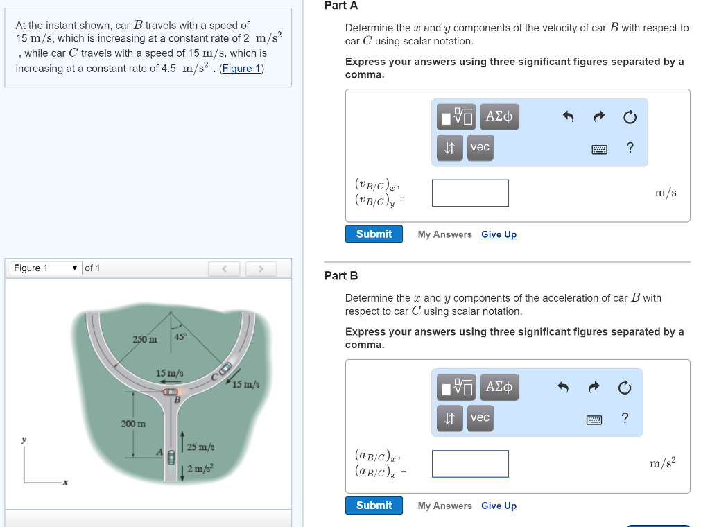Solved Part A At the instant shown, car B travels with a | Chegg.com