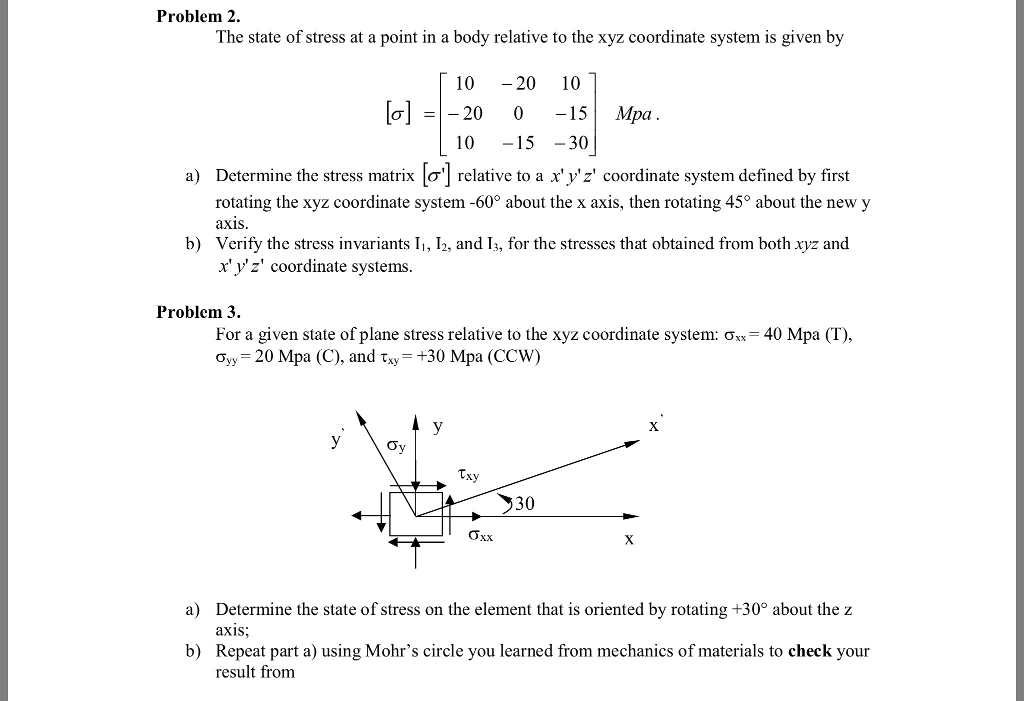 Solved Problem 2 The state of stress at a point in a body | Chegg.com