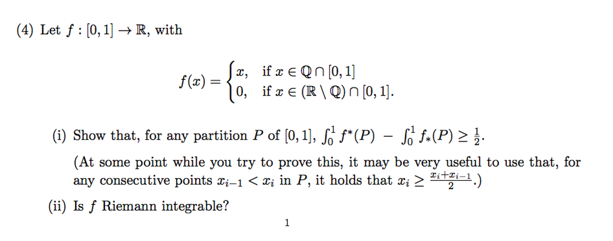 Solved Let F [0 1] Rightarrow R With F X {x If X