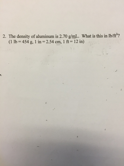 Solved The density of aluminum is 2.70 g/mL. What is this in