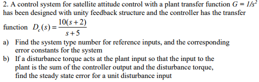 Solved 2. A control system for satellite attitude control | Chegg.com