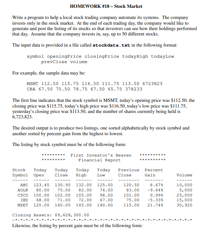 stock market homework