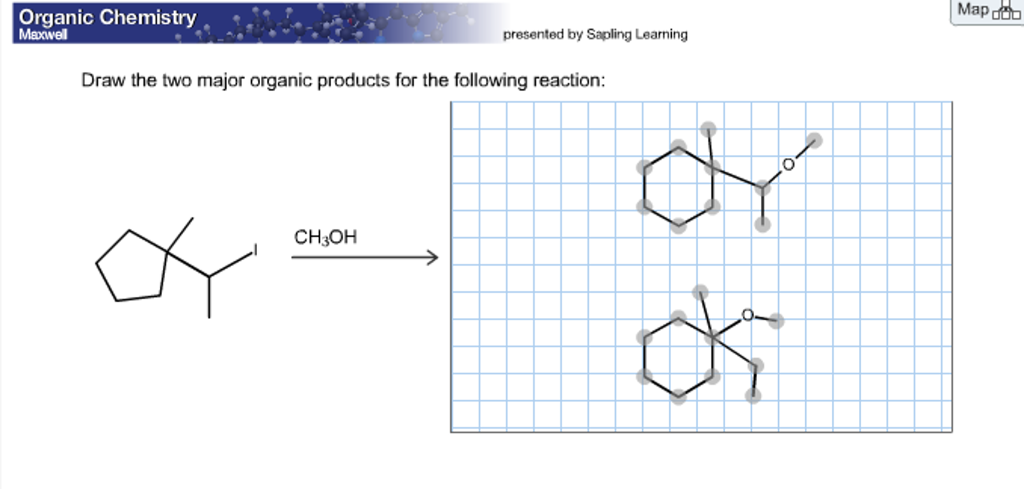 draw the two major organic products for the reaction