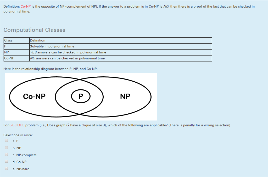 Solved Definition CoNP is the opposite of NP