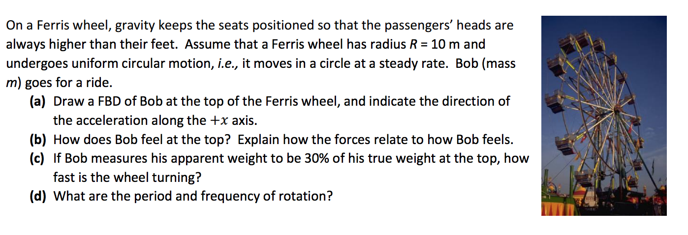 Solved On a Ferris wheel, gravity keeps the seats positioned | Chegg.com