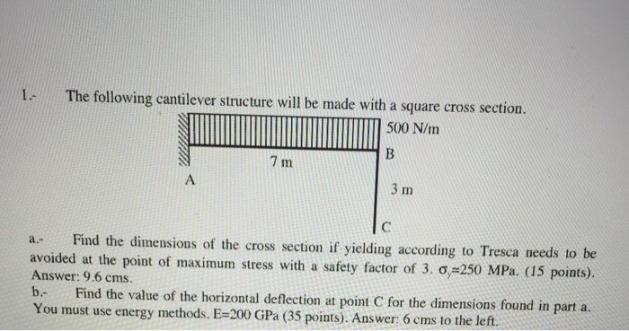 The following cantilever structure will be made with | Chegg.com