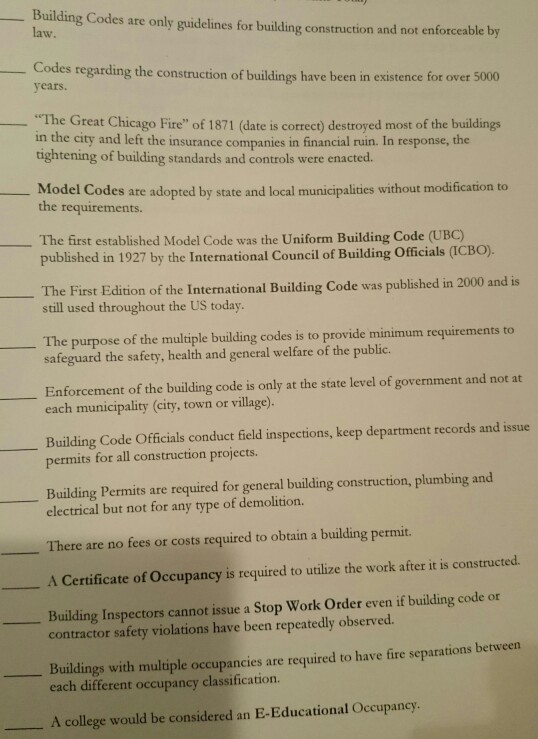Solved Building Codes are only guidelines for building | Chegg.com