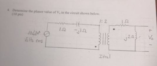 Solved Determine the phasor value of V0 in the circuit shown | Chegg.com