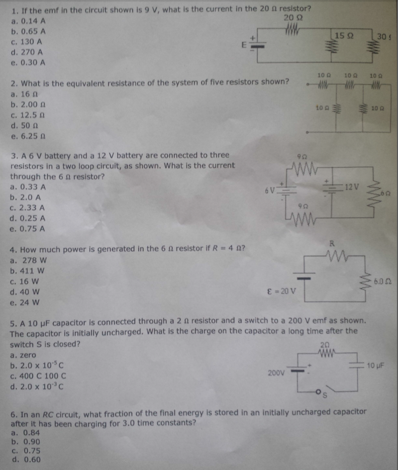 Solved If the emf In the circuit shown Is 9 V, what Is the | Chegg.com