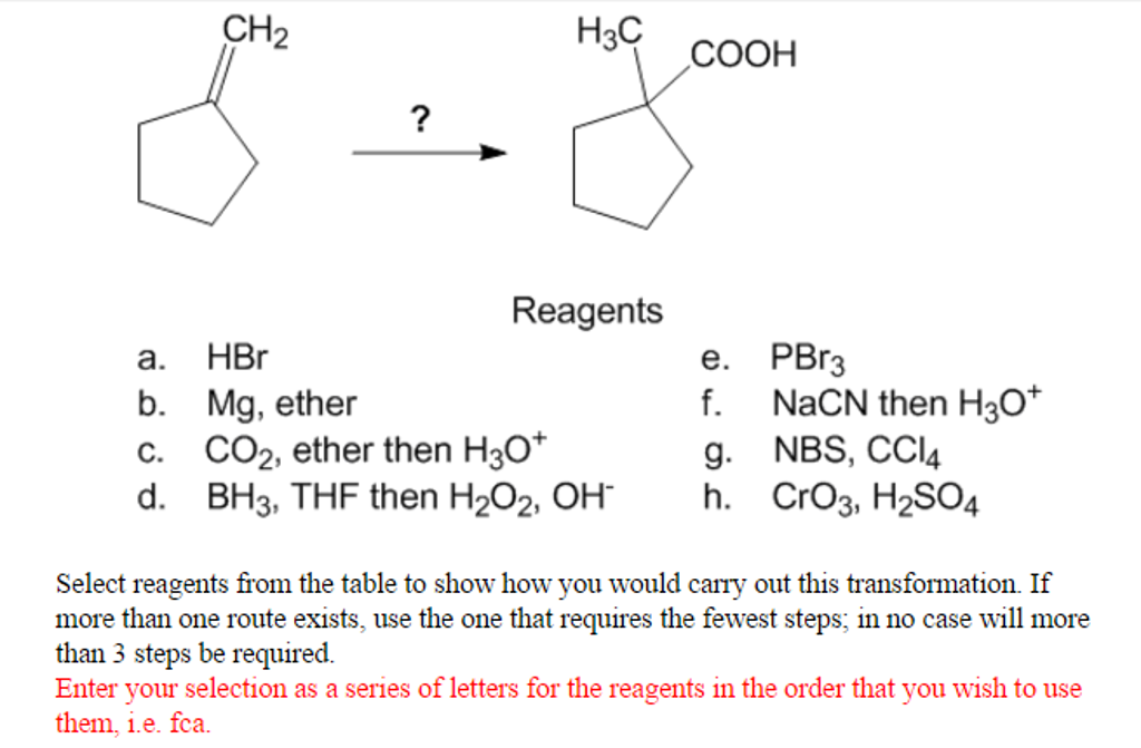 Solved Select Reagents From The Table To Show How You | Chegg.com